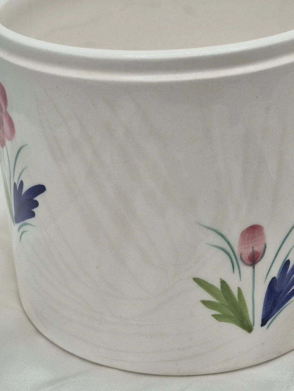 PIER ONE Hand-Painted Floral Ceramic Canister - White with Pink & Blue Flowers